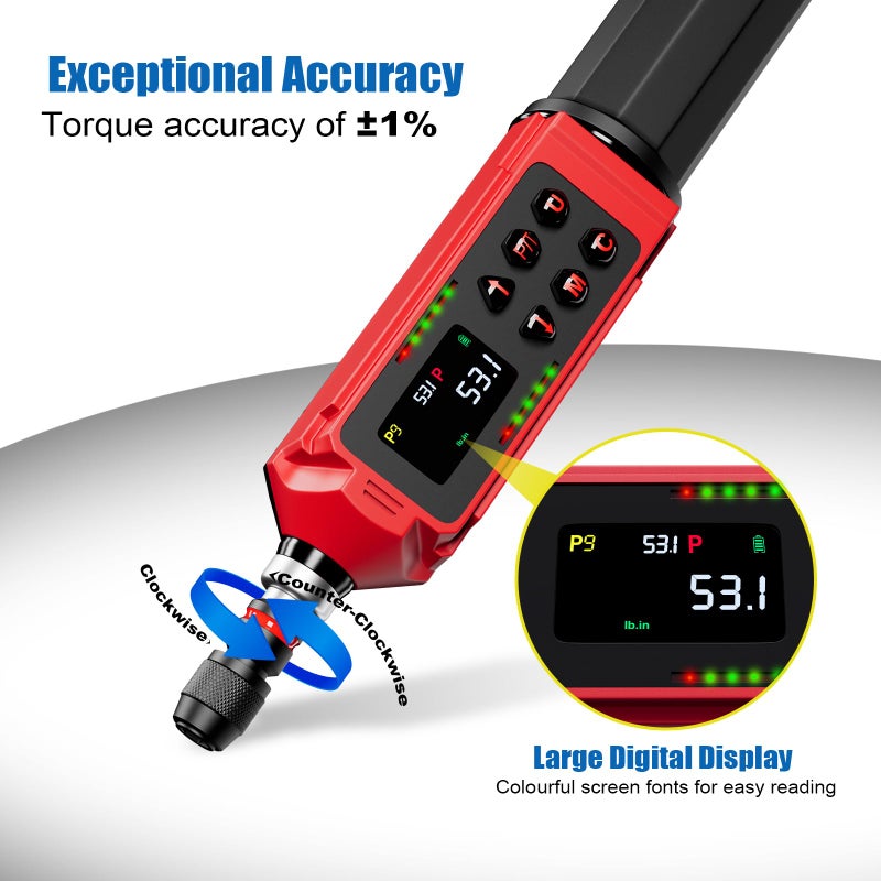 ANPUDS Digital Torque Screwdriver  0.8-53.1in-lbs/0.09-6Nm  Electronic Adjustable Torque Screwdriver Wrench set with 1% Accuracy  Vibration  Buzzer and LED Notification for Bike Repairing - Image 3